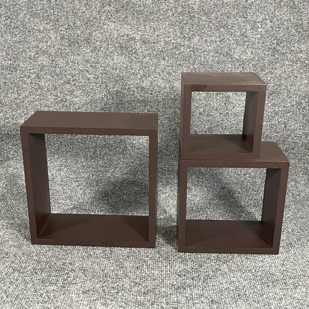 *Set of 3  Brown Floating Square Wood Wall  Shelves